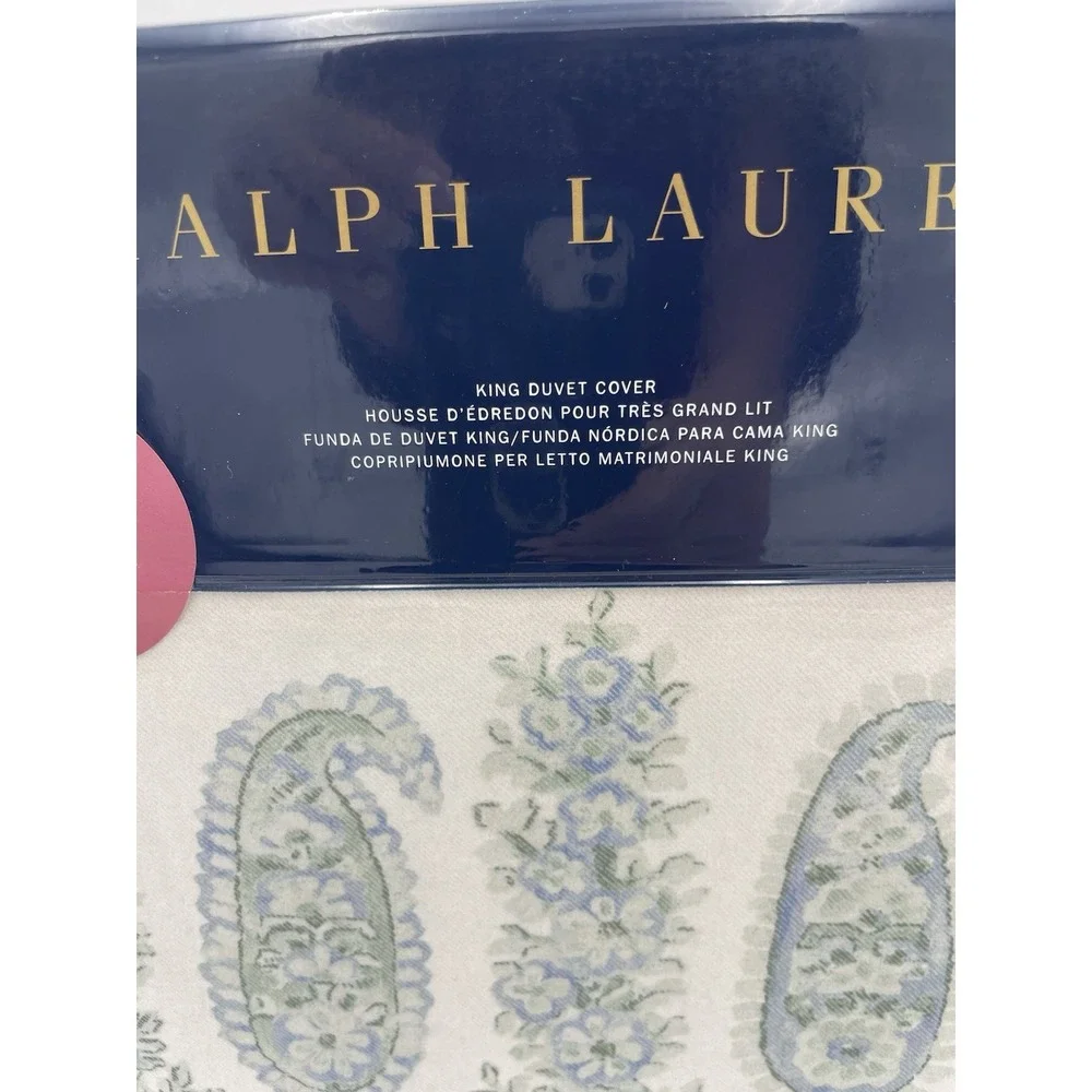 Ralph Lauren Camile Paisley KING Duvet Cover‎ Sage Green/Chambray New